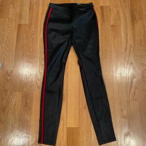 BlankNYC Faux Leather Leggings with Red Stripe Detail